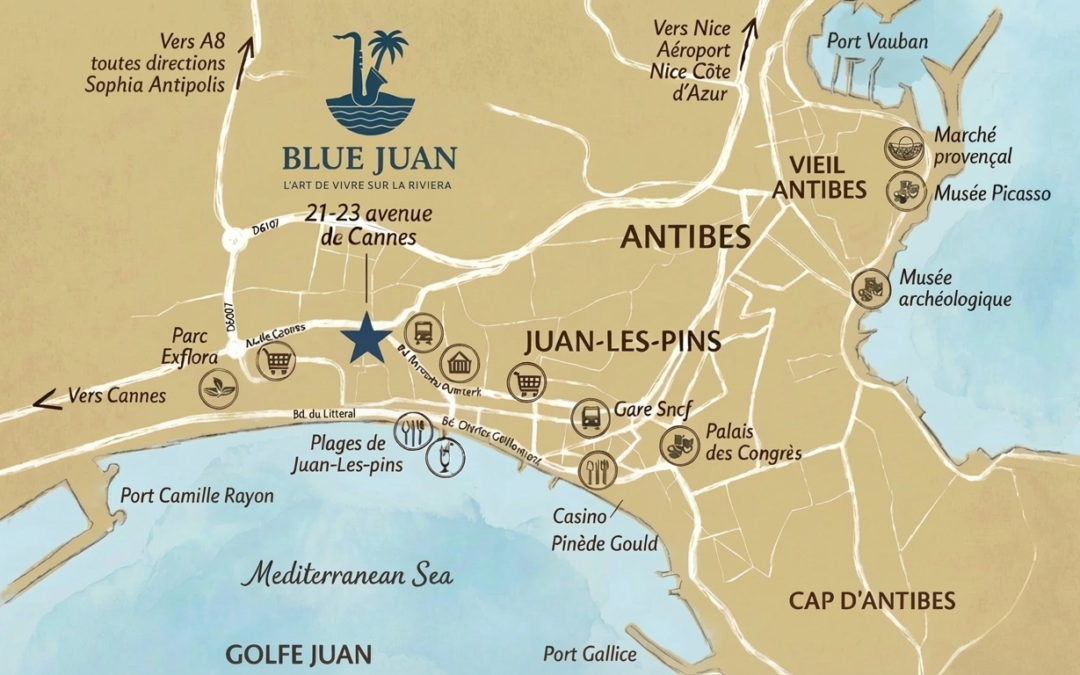 Carte Blue Juan Immobilier - Juan les pins focus - dessin