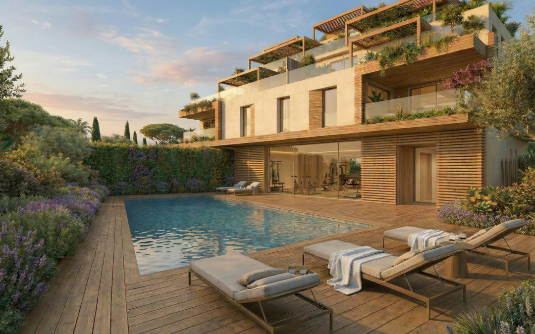 Piscine et résidence T2 2K - 19h - Blue Juan - projet immobilier - Juan Immo