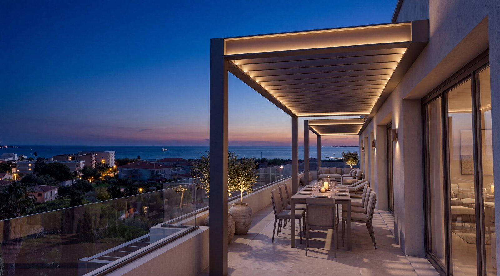 Perspective terrasse nuit_Blue Juan_programme neuf immobilier_Sud France_Juan Les Pins Perspective terrasse nuit_Blue Juan_programme neuf immobilier_Sud France_Juan Les Pins